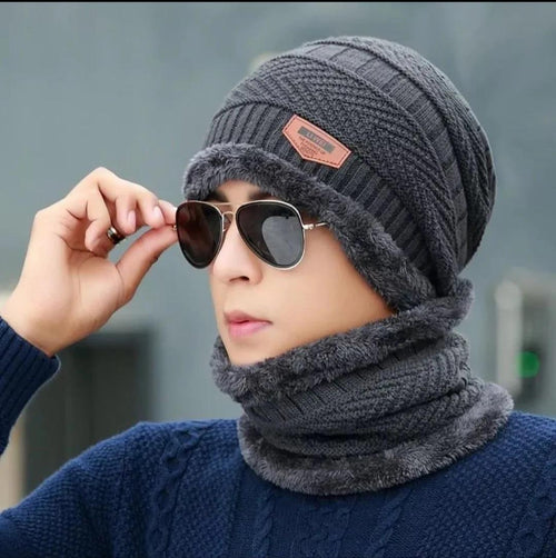 2 Pcs Wool Textured Beanie And Neck Warmer