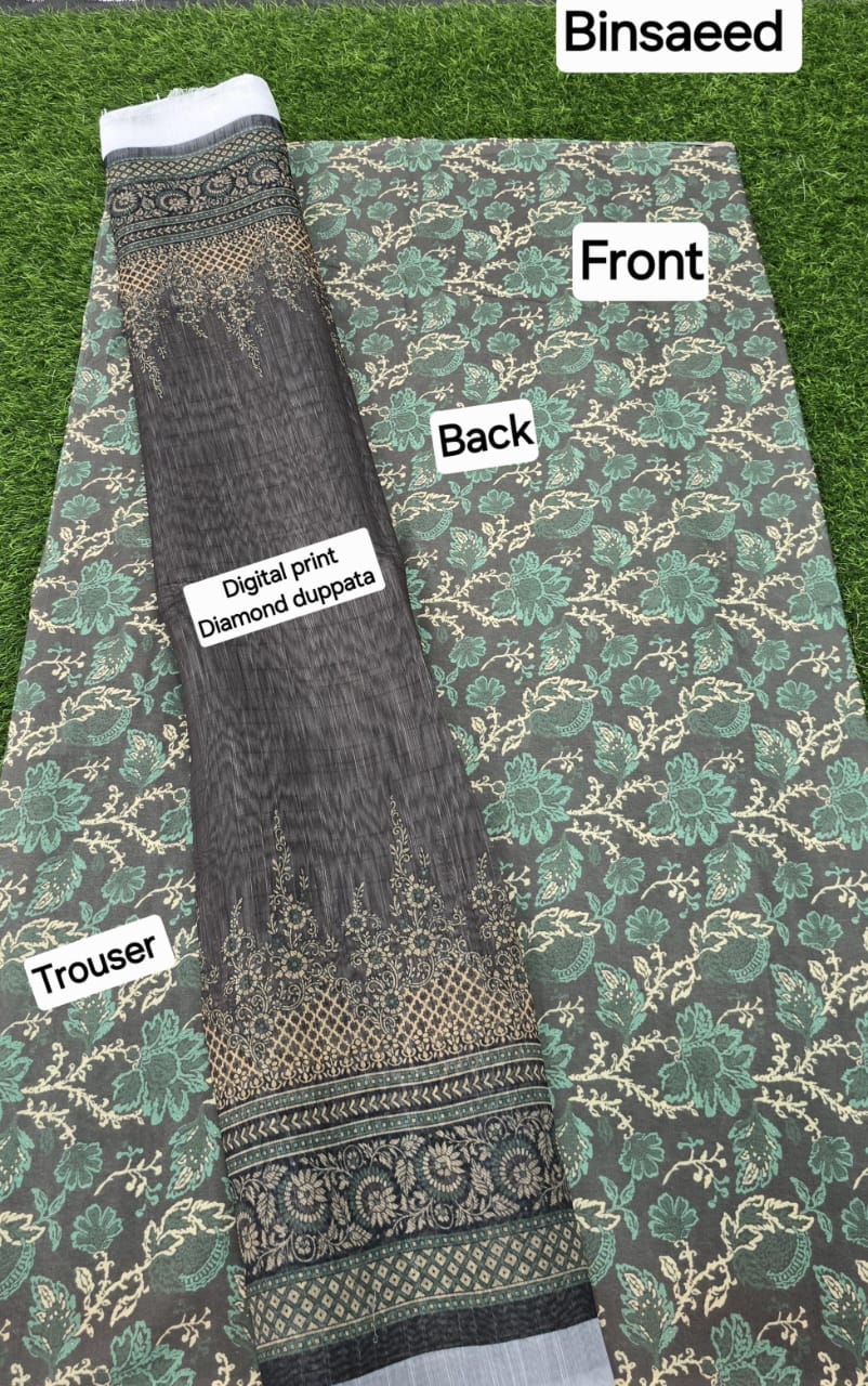 3pc Fabric Lawn Digital Printed Lawn Shirt Digital Printed Diamond Duppata Digital Printed lawn trouser