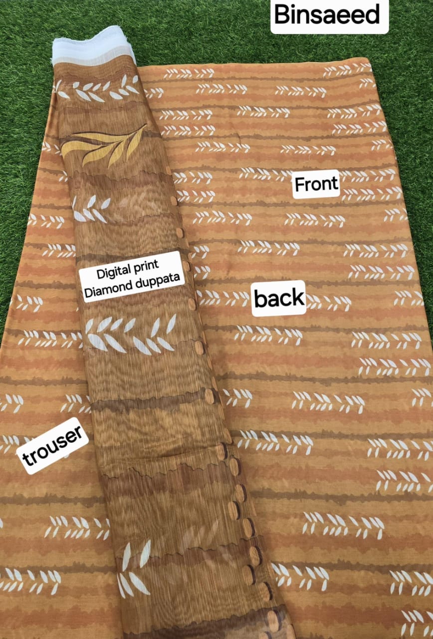 3pc Fabric Lawn Digital Printed Lawn Shirt Digital Printed Diamond Duppata Digital Printed lawn trouser