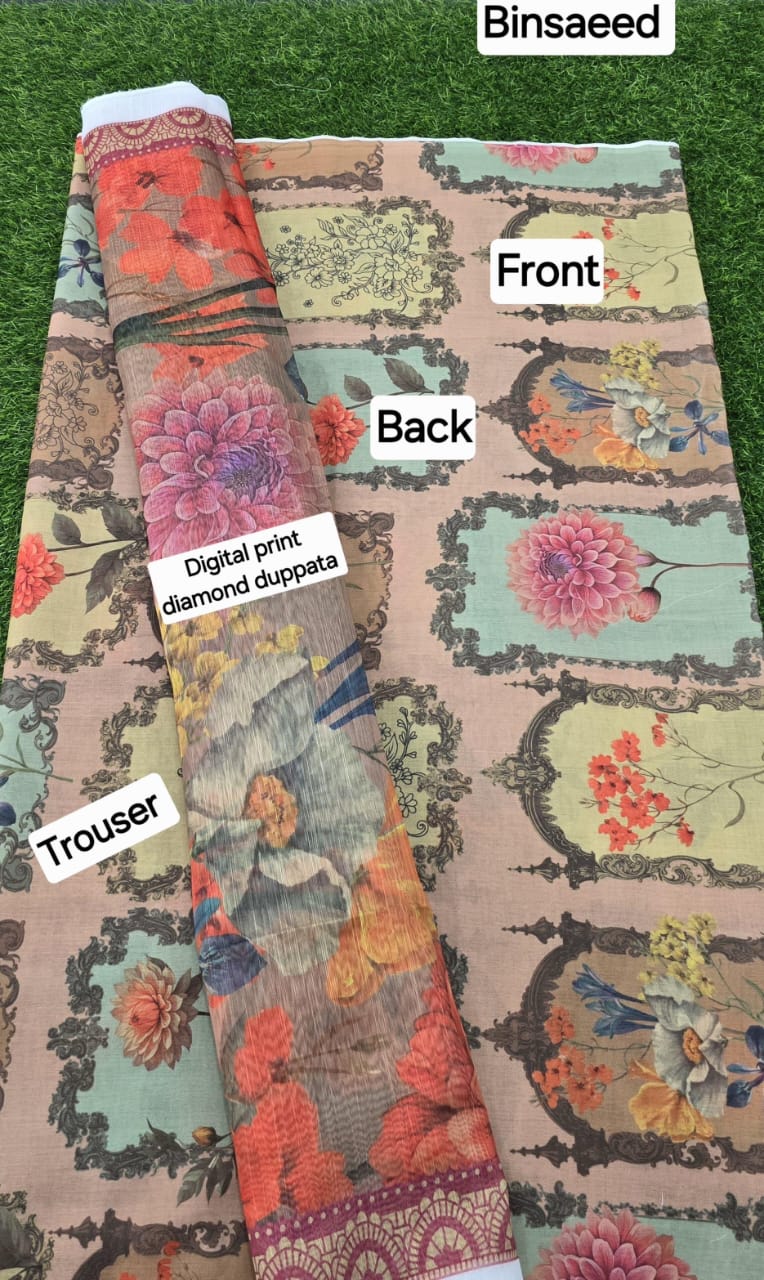 3pc Fabric Lawn Digital Printed Lawn Shirt Digital Printed Diamond Duppata Digital Printed lawn trouser