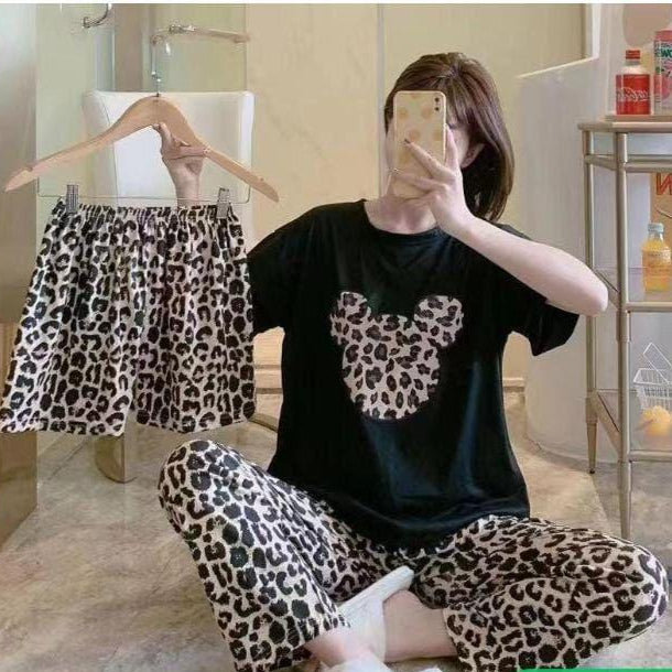Comfortable 3 Pcs Printed Cotton Jersey Night Suit for Women