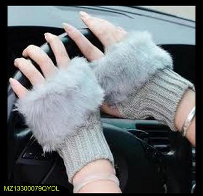 2 Pcs Wool Plain Fingerless Gloves
