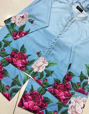 Stylish Women's Stitched Co-Ord Set - 2 Pcs Printed Shamoz Silk in Blue