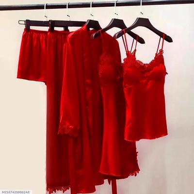Comfortable Red Jersey Nightwear Set - Lightweight & Free Size