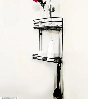 Tier Wall Mounted Corner Shelf – Black Metal Storage Rack for Bathroom & Kitchen