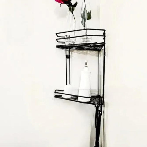 Tier Wall Mounted Corner Shelf – Black Metal Storage Rack for Bathroom & Kitchen