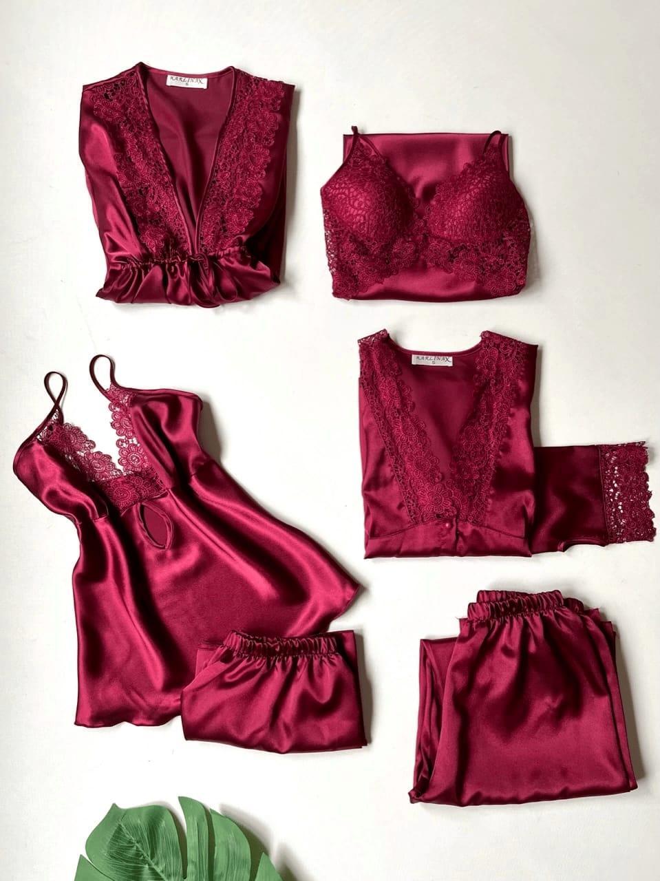 Silk Lace Nightwear Set - Lightweight and Breathable - 1 Pcs Pink Nightwear