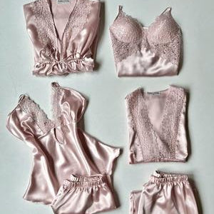 Silk Lace Nightwear Set - Lightweight and Breathable - 1 Pcs Pink Nightwear