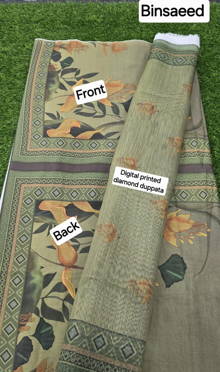 3pc Fabric Lawn Digital Printed Lawn Shirt Digital Printed Diamond Duppata Digital Printed lawn trouser