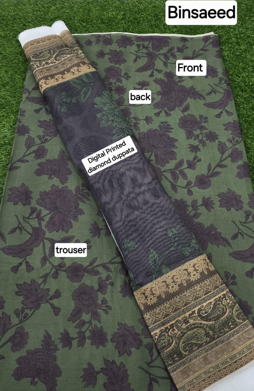 3pc Fabric Lawn Digital Printed Lawn Shirt Digital Printed Diamond Duppata Digital Printed lawn trouser