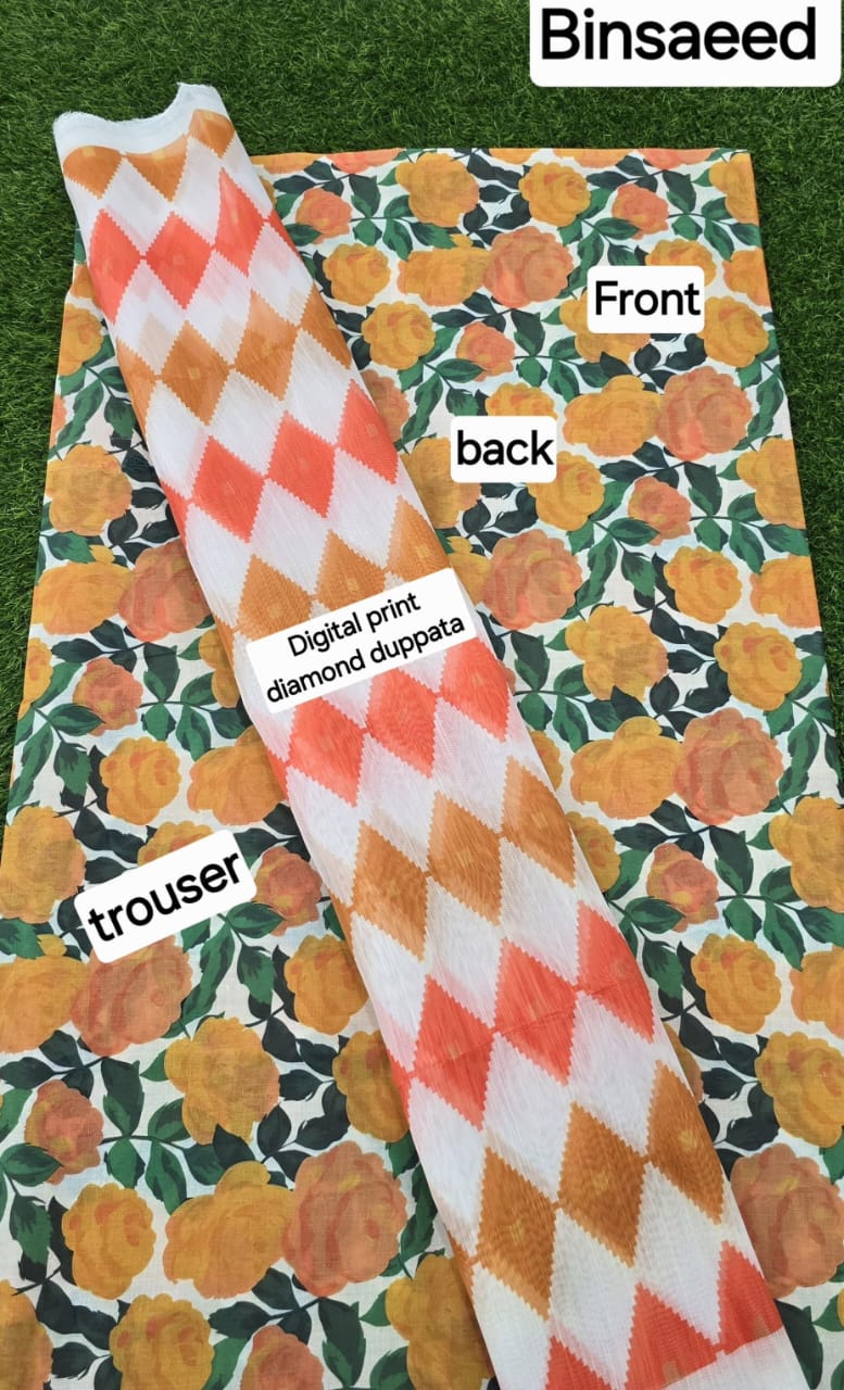 3pc Fabric Lawn Digital Printed Lawn Shirt Digital Printed Diamond Duppata Digital Printed lawn trouser