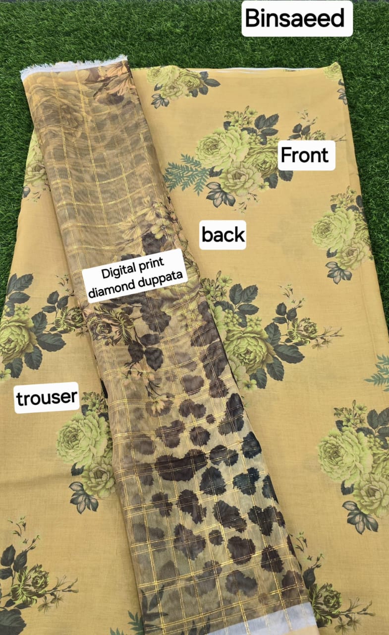 3pc Fabric Lawn Digital Printed Lawn Shirt Digital Printed Diamond Duppata Digital Printed lawn trouser
