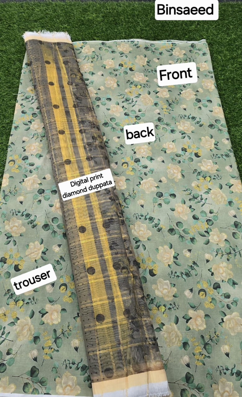 3pc Fabric Lawn Digital Printed Lawn Shirt Digital Printed Diamond Duppata Digital Printed lawn trouser