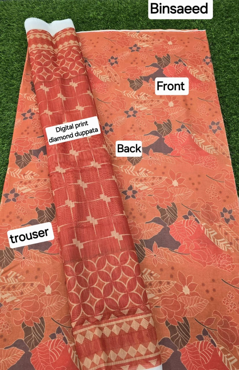 3pc Fabric Lawn Digital Printed Lawn Shirt Digital Printed Diamond Duppata Digital Printed lawn trouser