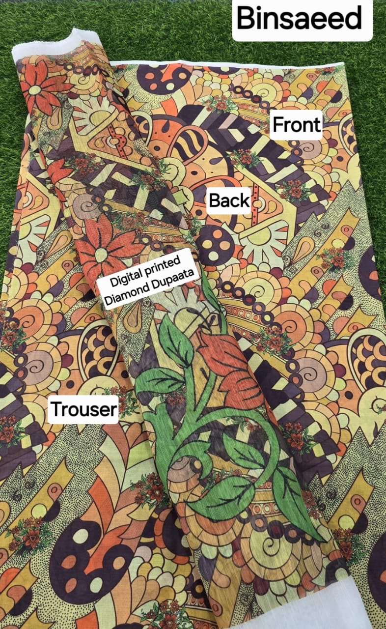 3pc Fabric Lawn Digital Printed Lawn Shirt Digital Printed Diamond Duppata Digital Printed lawn trouser