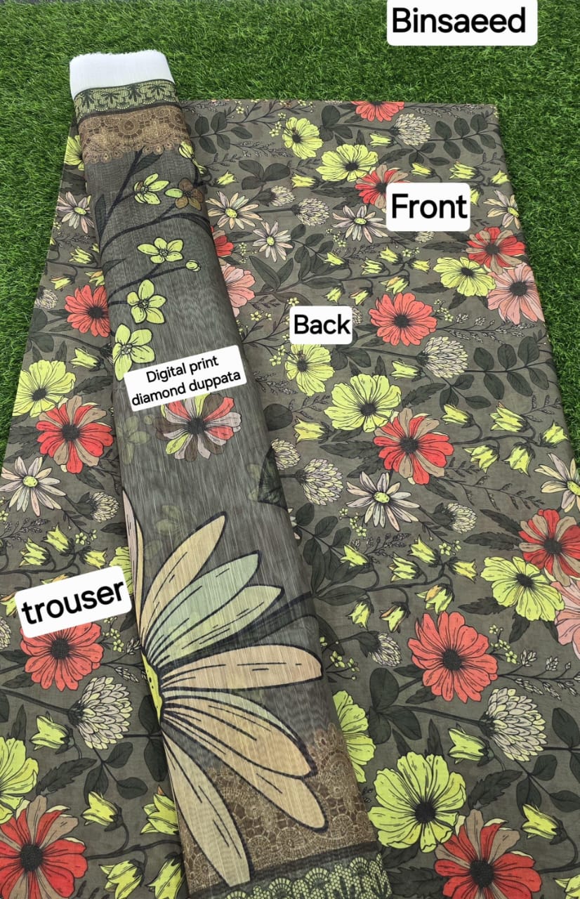 3pc Fabric Lawn Digital Printed Lawn Shirt Digital Printed Diamond Duppata Digital Printed lawn trouser