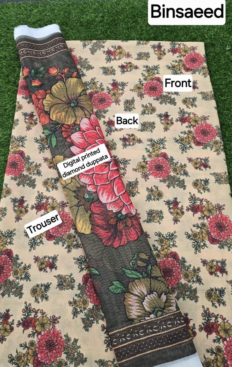 3pc Fabric Lawn Digital Printed Lawn Shirt Digital Printed Diamond Duppata Digital Printed lawn trouser