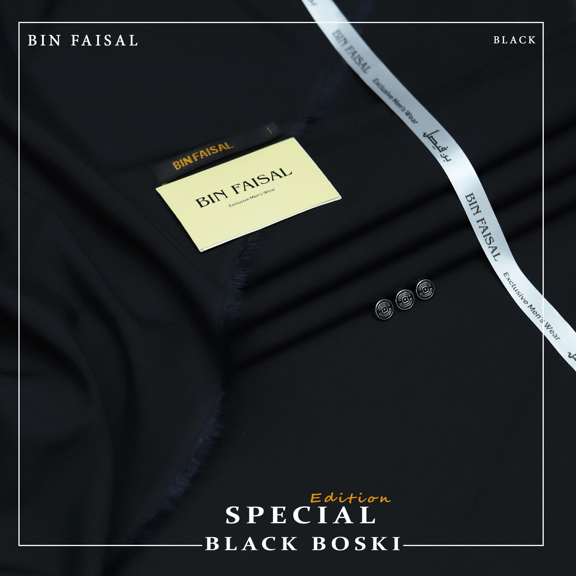 BIN FAISAL Black & Blue Edition Premium Boski The Finest Fabric Ever Produced in Boski particularly the Black Edition, is a type of high-quality, luxurious fabric