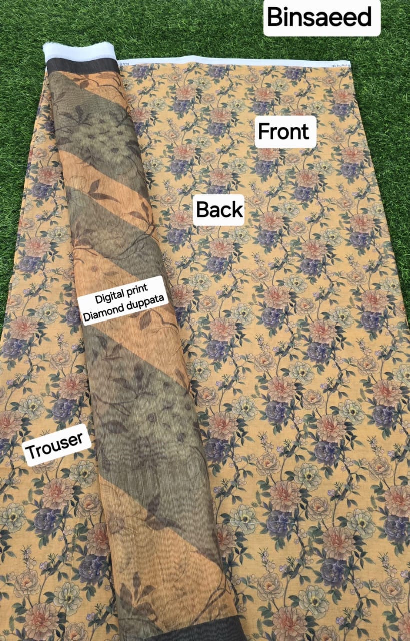 3pc Fabric Lawn Digital Printed Lawn Shirt Digital Printed Diamond Duppata Digital Printed lawn trouser