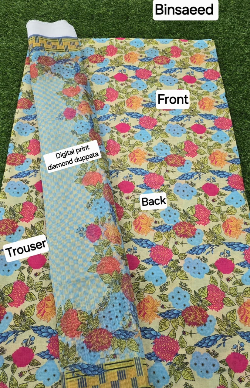 3pc Fabric Lawn Digital Printed Lawn Shirt Digital Printed Diamond Duppata Digital Printed lawn trouser