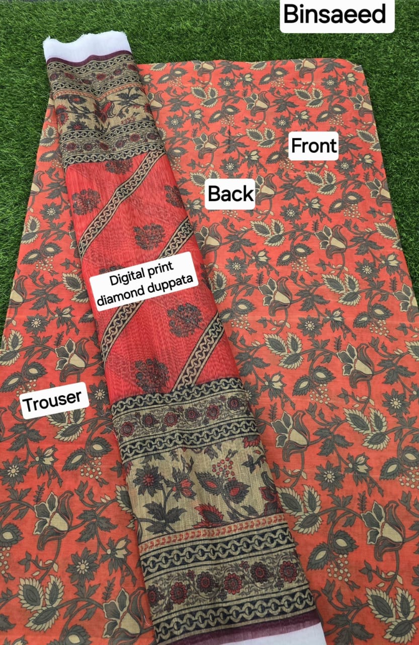 3pc Fabric Lawn Digital Printed Lawn Shirt Digital Printed Diamond Duppata Digital Printed lawn trouser