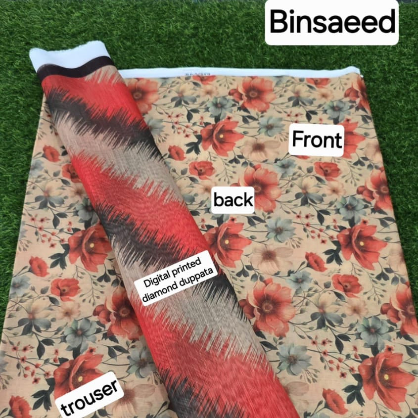 3pc Fabric Lawn Digital Printed Lawn Shirt Digital Printed Diamond Duppata Digital Printed lawn trouser