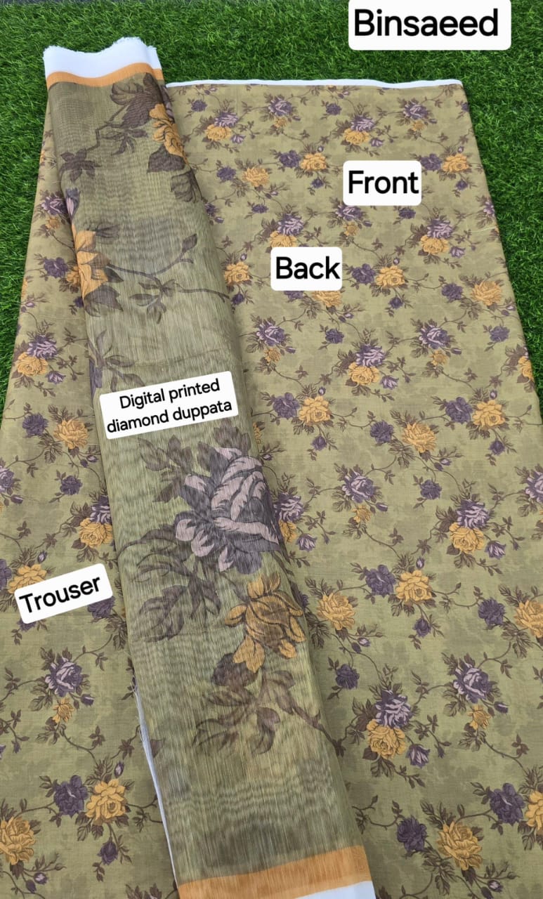 3pc Fabric Lawn Digital Printed Lawn Shirt Digital Printed Diamond Duppata Digital Printed lawn trouser