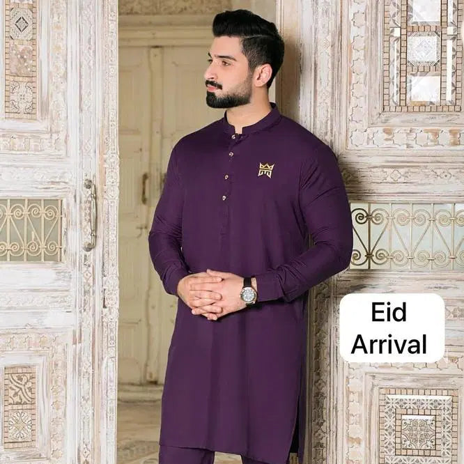 2 Pcs Men's Stitched Wash And Wear Plain Suit
