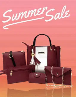 Chic Women's Rexine Hand Bag Set - 5 Pcs in Elegant Green