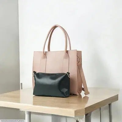 Stylish PU Leather Hand Bag Set for Girls - 2 Pcs in Pink & Black