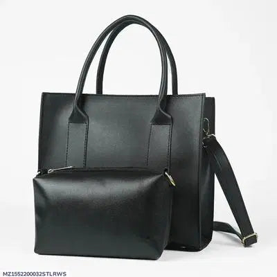 Stylish Girl's PU Leather Hand Bag Set - 2 Pcs in Black