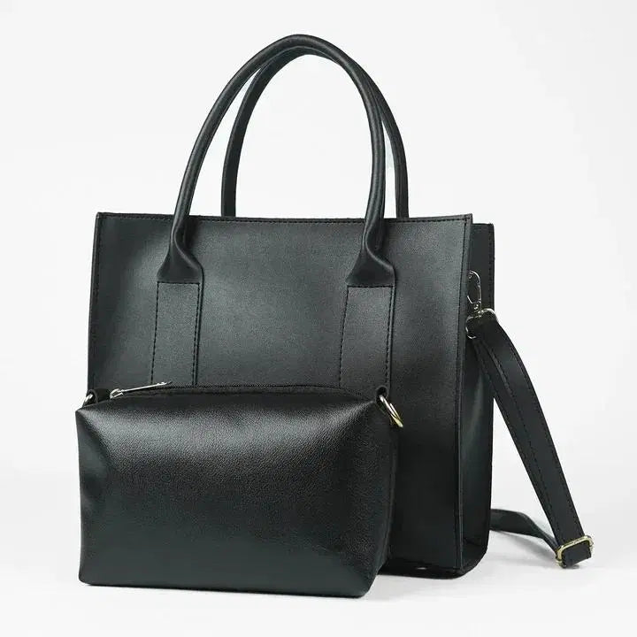 Stylish Girl's PU Leather Hand Bag Set - 2 Pcs in Black