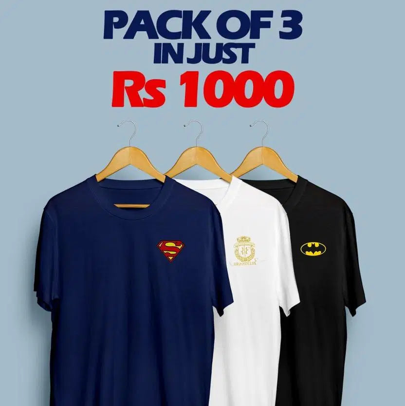 Cotton Jersey Printed Crew Neck T-Shirt -Pack Of 3