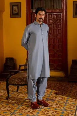 Refined Grey Shalwar Kameez – A Smart and Comfortable Choice for Everyday and Formal Wear EW-001064-S11