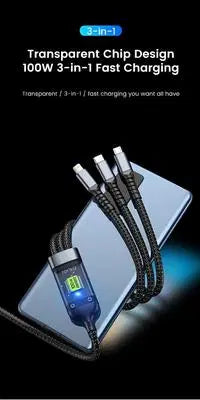 Recharge Anywhere with Our 3 in 1 Charging Cable – 1 Pcs Black Copper Core