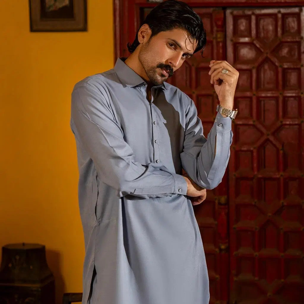 Refined Grey Shalwar Kameez – A Smart and Comfortable Choice for Everyday and Formal Wear EW-001064-S11