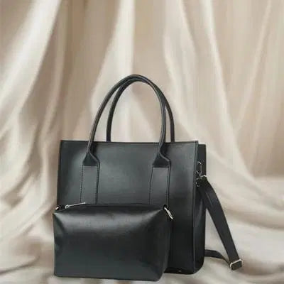Stylish Girl's PU Leather Hand Bag Set - 2 Pcs in Black