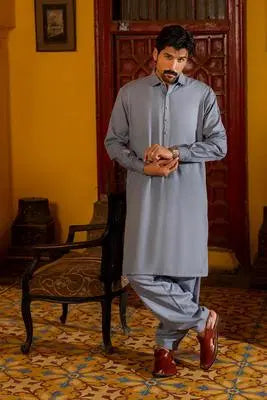 Refined Grey Shalwar Kameez – A Smart and Comfortable Choice for Everyday and Formal Wear EW-001064-S11